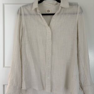Marine Layer White Textured Button-Down Shirt
